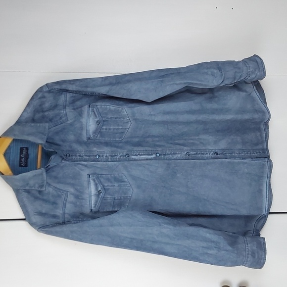 North River Outfitters Blue Cotton Denim Distressed BLUE pearl Snap shirt Sz.L - Picture 1 of 9